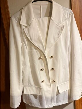 White Formal Double-Breasted Blazer and Pants with Gold Buttons